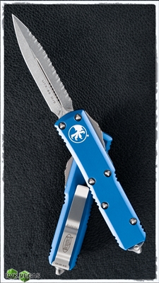 Microtech UTX-85 D/E 232-12BL Stonewash Full Serrated Blade Blue Handle