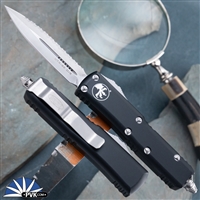 Microtech UTX-85 232-6 Double Edge Satin Full Serrated Blade, Black Handle