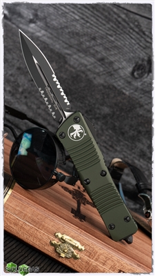 Microtech Troodon D/E 138-2OD Black Serrated OD Green Handle