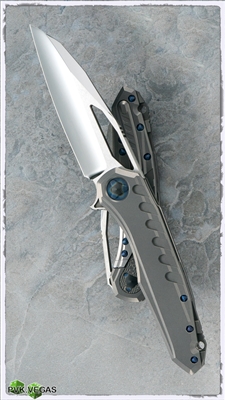 Marfione Custom Sigil T1 Titanium Chassis Deep Mirror Polished Blade Blued Titanium Hardware Damascus Back Plate