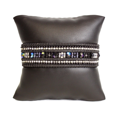 Leather Crystal Bracelet - #102 Black and Crystal, Magnetic Clasp!