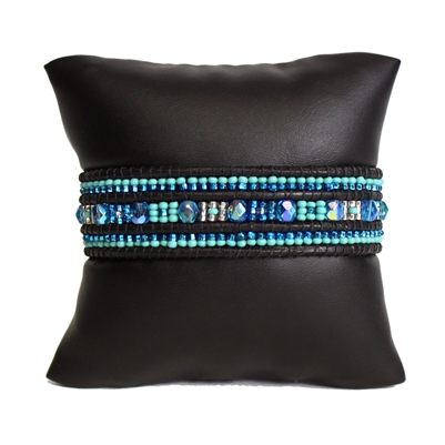 Leather Crystal Bracelet - #135 Turquoise and Crystal, Magnetic Clasp!