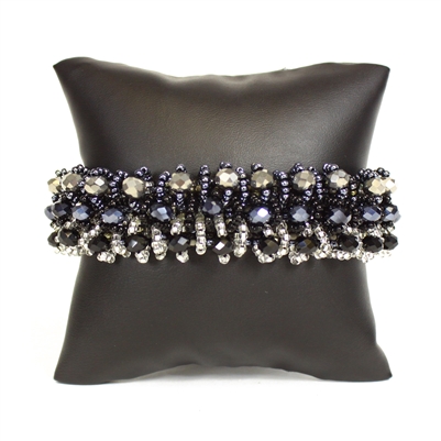 Crystal Rows Bracelet - #102 Black and Crystal, Double Magnetic Clasp!