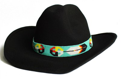 Medicine Wheel and Feather Hatband - #231 Turquoise