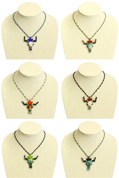 Cow Skull Pendant Necklace - Assorted Colors Only