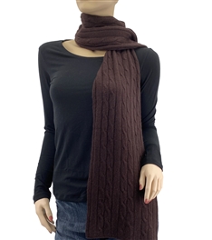 Pure Cashmere Cable Knit Scarf Dark Chocolate