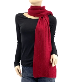 Pure Cashmere Cable Knit Scarf Cranberry