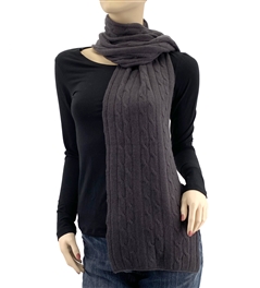 Pure Cashmere Cable Knit Scarf Charcoal