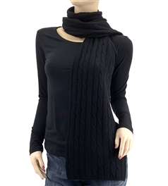 Pure Cashmere Cable Knit Scarf Black