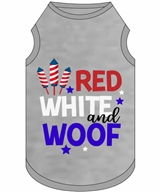 red white and woof dog shirt