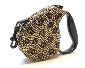 crystal rectractable leopard leash