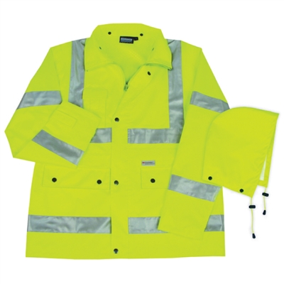 Rain Coat with Reflective Tape (Class 3) - 4X-Large comes in a bright color with polyester mesh for comfort. Perfect for being out in the rain.