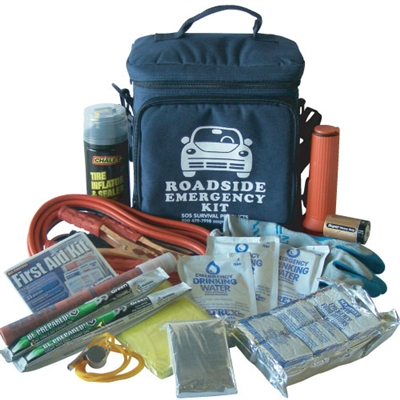 Stay prepared with this roadside auto emergency kit which includes jumper cables, first aid and more.