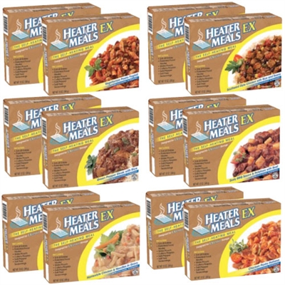 Heater Meals Ex Assorted 12-Pack of emergency food rations - lunch and dinner entrees - food heater with each meal - heats in 10 minutes