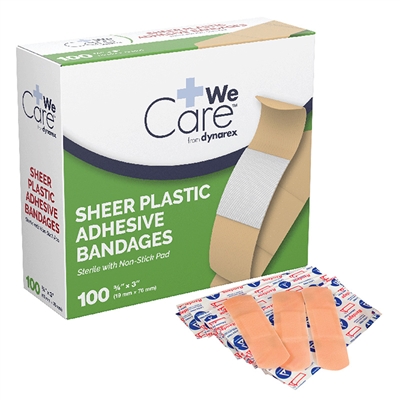 Sheer Plastic Adhesive Bandage 3/4 in x 3 in  100 Pack