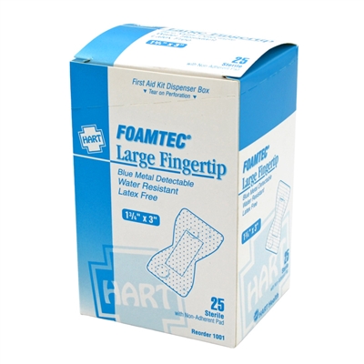 Blue Foamtec Fingertip Adhesive Bandages 1 3/4" x 3" - 25-Pack