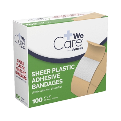 Sheer Plastic Adhesive Bandage 1 in x 3in 100 Pack