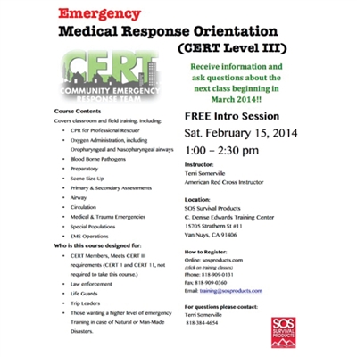 FREE Emergency Medical Response (CERT Level III) Orientation - 02/15