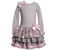 Bonnie Jean 2T-6X Drop-Waist Tiered-Skirt Dress Grey and Pink Girl's dress
