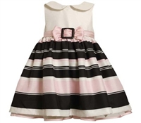 BONNIE JEAN 2T - 4T IVORY / BLACK / PINK SHANTUNG STRIPED DRESS