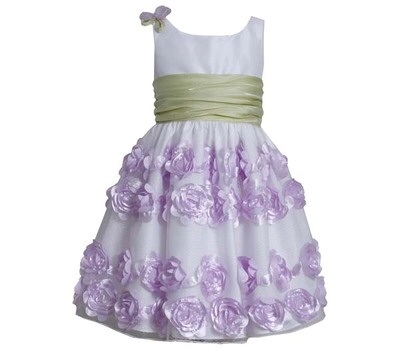 BONNIE JEAN NEW GIRLS WHITE DRESS WITH LAVENDER ROSETTES 4-6x