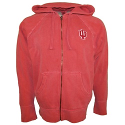 Full Zip Vintage Washed IU Indiana Hoosiers Crimson Hooded Sweatshirt