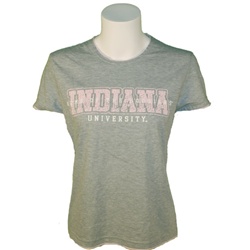 Women's Grey "Pink Crackle" Indiana University Tee with Pink Insert