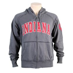 Crimson Indiana Full Zip Vintage Charcoal "Burn" Hooded Sweatshirt