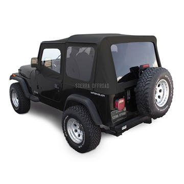 Sierra Offroad Jeep Wrangler YJ Soft Top in Black Sailcloth, Tinted Windows, Upper Doors