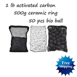 1 lb Aquarium Carbon + 50pcs Bio Ball + 500g Ceramic Rings