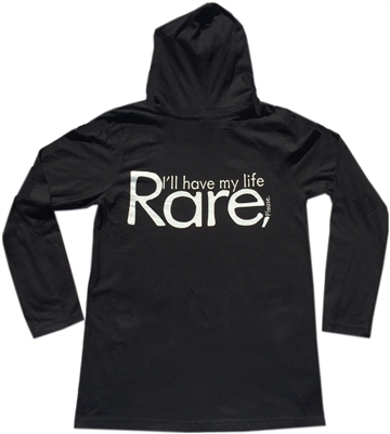 Adult Long sleeve Hoodie with I'll have my life Rare, Please logo