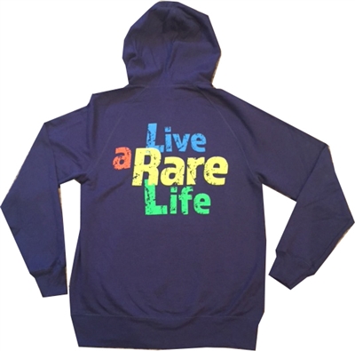 Blue Hooded sweatshirt with Live a Rare Life logo