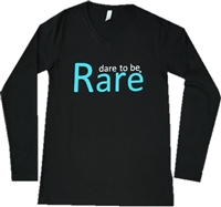 Long Sleeve Women's V Neck with teal dare to be Rare logo