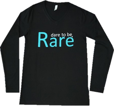 Long Sleeve Women's V Neck with teal dare to be Rare logo
