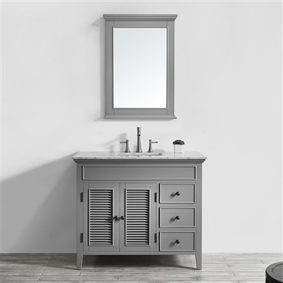 Vinnova Piedmont 42-inch Single Vanity in Grey with Carrara White Marble Countertop With Mirror