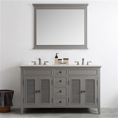 Vinnova Piedmont 60-inch Double Vanity in Grey with Carrara White Marble Countertop With Mirror