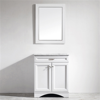 Vinnova Naples 30-inch Vanity in White with Carrara White Marble Countertop with Mirror
