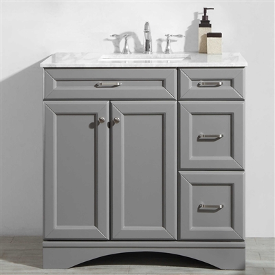 Vinnova Naples 36-inch Vanity in Grey with Carrara White Marble Countertop without Mirror