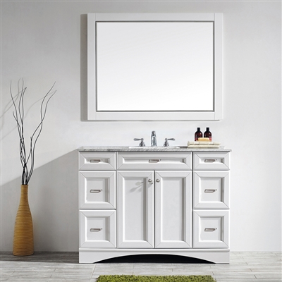 Vinnova Naples 48-inch Vanity in White with Carrara White Marble Countertop with Mirror