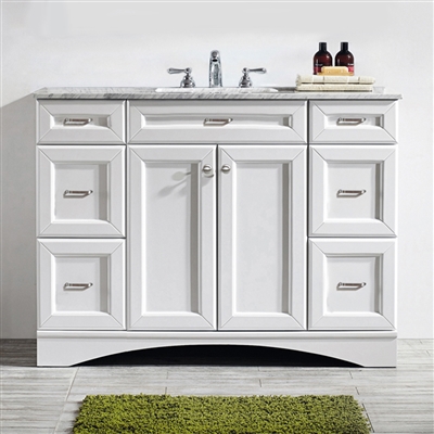 Vinnova Naples 48-inch Vanity in White with Carrara White Marble Countertop without Mirror