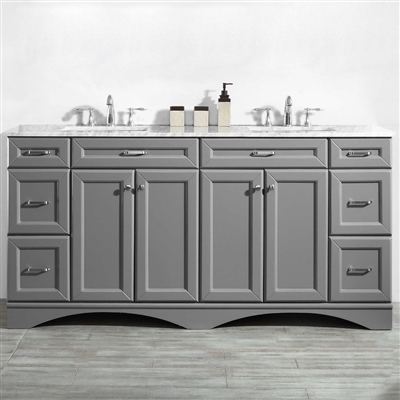 Vinnova Naples 72-inch Vanity in Grey with Carrara White Marble Countertop without Mirror