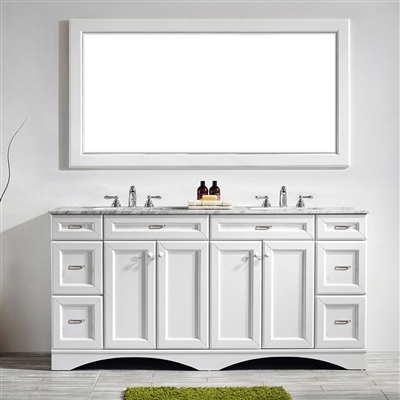 Vinnova Naples 72-inch Vanity in White with Carrara White Marble Countertop with Mirror