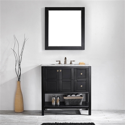 Vinnova Florence 36-inch Vanity in Espresso with Carrara White Marble Countertop With Mirror