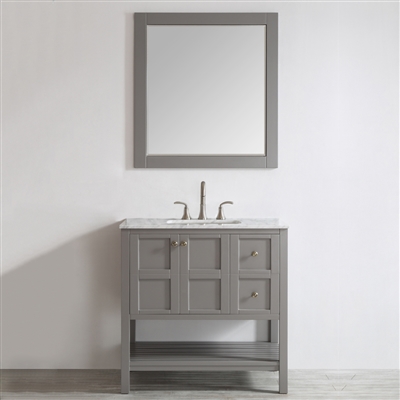 Vinnova Florence 36-inch Single Vanity in Grey with Carrara White Marble Countertop With Mirror