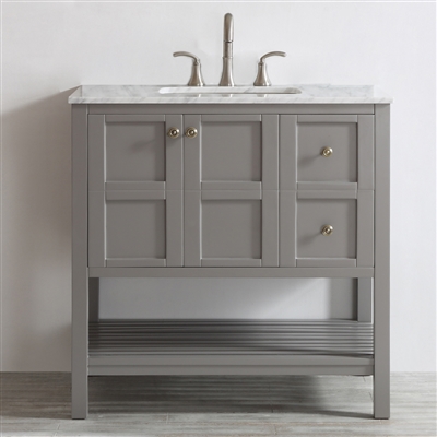 Vinnova Florence 36-inch Single Vanity in Grey with Carrara White Marble Countertop Without Mirror