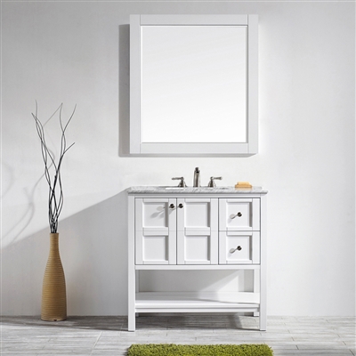 Vinnova Florence 36-inch Vanity in White with Carrara White Marble Countertop With Mirror
