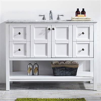 Vinnova Florence 48-inch Vanity in White with Carrara White Marble Countertop Without Mirror