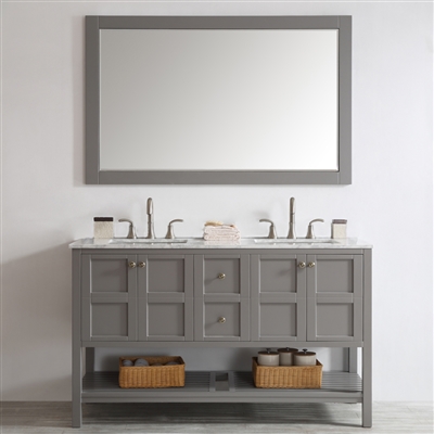 Vinnova Florence 60-inch Vanity in Grey with Carrara White Marble Countertop With Mirror