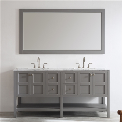 Vinnova Florence 72-inch Double Vanity in Grey with Carrara White Marble Countertop With Mirror