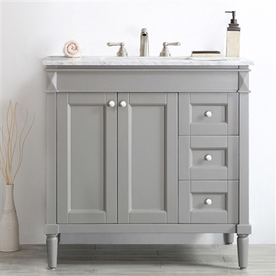 Vinnova Catania 36-inch Vanity in Grey with Carrara White Marble Countertop Without Mirror